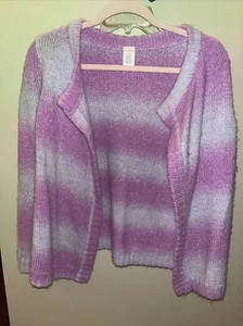 GYMBOREE Girls XL 14 Cardigan Sweater Grey/Purple Open Front BB - Picture 1 of 2