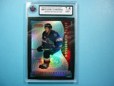 1995/96 BOWMAN'S BEST REFRACTOR HOCKEY CARD #BB16 DANIEL ALFREDSSON RC KSA 7.5 - Image 1 of 2
