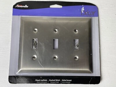 Amerelle Decor Century Brushed Nickel Wallplate Light Switch Cover 3 Toggle - Image 1 of 2