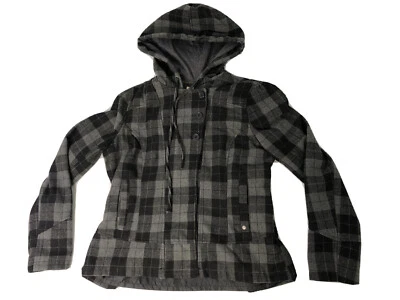 Chaqueta con Capucha Converse Skate Board Pesada Negra y Gris A Cuadros Chaquetón Mujer Grande Foto 1 de 4