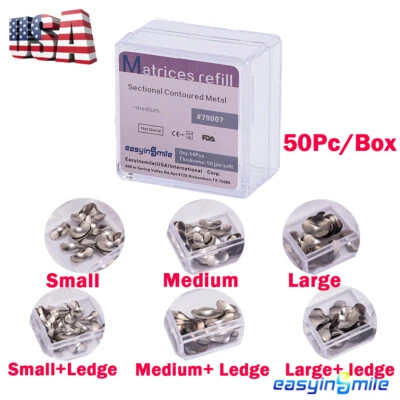 50 peças bandas de matrizes dentárias secionais contornadas faixas de matriz de metal macias P/M/L EUA - Imagem 1 de 4