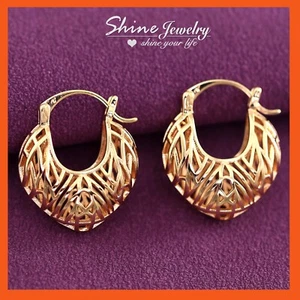 LADY 9K ROSE GOLD GF Filigree Chunky Heart Dangle Statement Basket HOOP EARRINGS - Picture 1 of 6