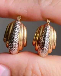 Delicate Solid Hoop Vintage Style Women's Earrings 14K Yellow Gold Plated - Picture 1 of 7