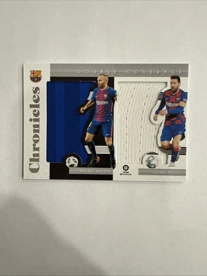 PANINI CHRONICLES LIONEL MESSI - INIESTA PLAYER WORN DUAL PATCH FC BARCELONA - Image 1 of 2