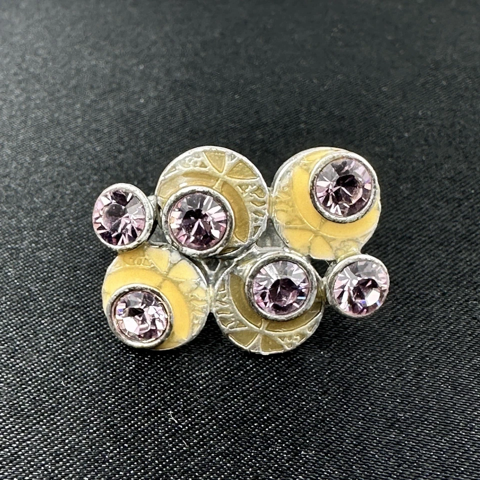 Anillo Peregrino Dinamarca Tono Plata Púrpura Cristal Disco Ajustable Boho Foto 1 de 4