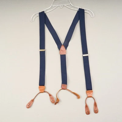 Tirantes Vintage Azul Marino Cuero Elástico Botón Estilo Ajustable Foto 1 de 4