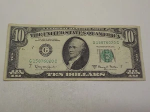 RARE 1963 A SERIES $10 DOLLAR BILL G15876020C FANCY SERIAL NUMBER, CHICAGO - Picture 1 of 4