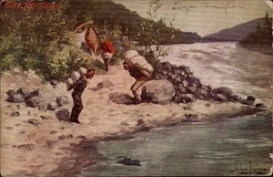 Native American the Portage John Innes Postcard Art Pennsboro WV to Romeo CO - Picture 1 of 2