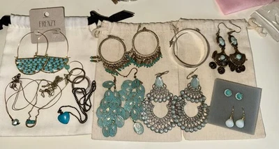 Huge Jewelry Lot, Turquoise, Amazonite, Fashion Boho Necklace Earring Ring Sets - Image 1 of 4