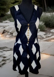 ANTHROPOGIE LEIFSDOTTIR HARLEQUIN DIAMONT BLACK &WHITE MINI DRESS SZ 2 - Picture 1 of 22