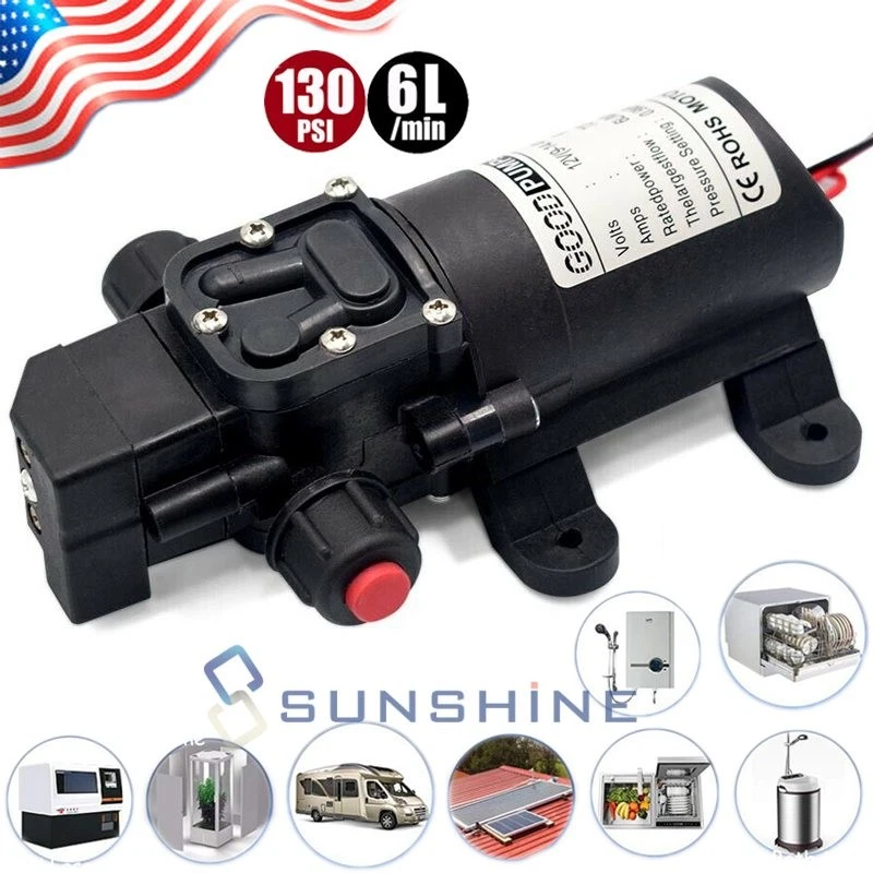 12V 130PSI RV Water Pump Flow-Max 1.6GPM Self-Priming High Pressure Auto Switch