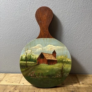 Breadboard Hanging Beautifully Hand-Painted Barn Scene Signed Vintage - Picture 1 of 7