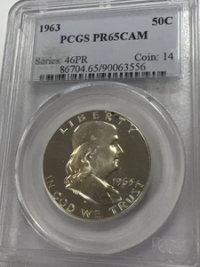1963 50C Franklin Half Dollar Coin PCGS PR 65 CAM Series 46PR - Picture 1 of 2
