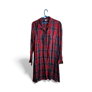Old Navy Damen XL Langarm Hemdblusenkleid rot kariert Midi Länge 5663 - Bild 1 von 6