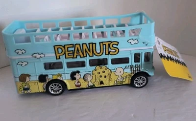 PEANUTS GANG BLUE DIECAST DOUBLE DECKER TOUR BUS 5" PULL BACK MOTION 🆕🆓 SHIP! - Image 1 of 4