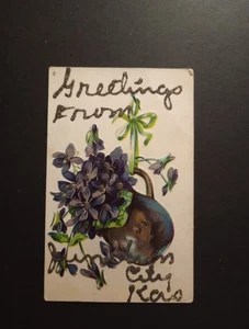 Junction City, Kansas Glitter Postcard (1910s) Greetings From.. - Picture 1 of 2