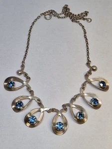 Vintage Sterling Silver Denmark Herman Siersbol Necklace With Blue Crystal - Picture 1 of 16