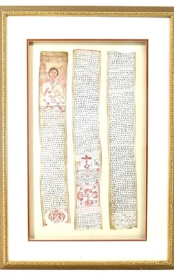 3 Antique ETHIOPIAN Orthodox Coptic Manuscript Healing Scrolls GE'EZ on Vellum - Image 1 of 4