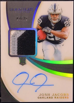 2019 Panini Immaculate #108 JOSH JACOBS  AUTO on Card Autograph Jersey RC Rookie - Image 1 of 2