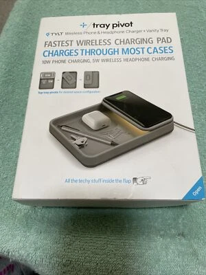 Tylt Pivot Tray Gray Wireless Phone And Headphone Charger New - Image 1 of 4