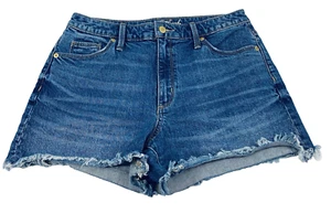 Womens Jean Shorts Size 8 Medium Wash Denim High Rise Shortie Cut Offs Pockets - Picture 1 of 9
