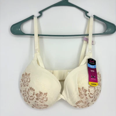 Sutiã Maidenform Wonderbra Feminino 34D Love the Lift Renda Push Up Demi Ouro Marfim - Imagem 1 de 4
