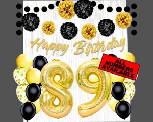 Gold & Black 89th Birthday Decorations - 40" Number Balloons & More -Boy or Girl - Picture 1 of 5