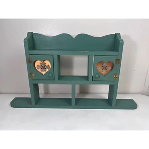 Vintage Green Wall Shelf Heart Cutouts Country Decor Storage - Picture 1 of 9