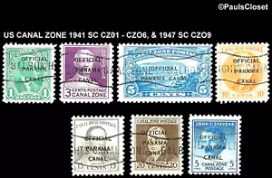 US CANEL ZONE 1941-7 SC CZO1-O6 & CZ09 OFFICIAL STAMPS USED F/VF - Picture 1 of 2