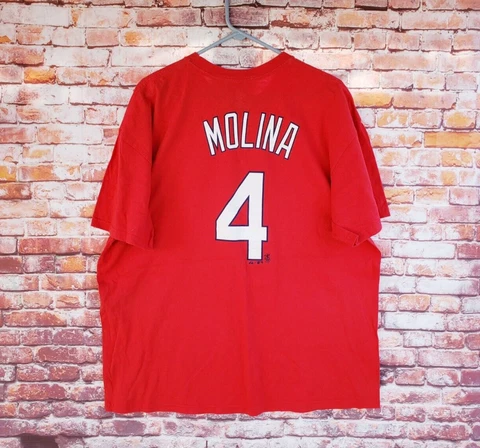 🔥 St. Louis Cardinals #4 Yadier Molina Majestic Red Shirt Men's XL 2XL Slim Cover