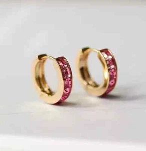 3CT Princess Lab Created Tourmaline Women's Hoop Earrings 14K Yellow Gold Finish - Picture 1 of 3