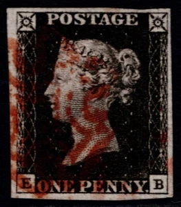 1840 1d Grey-Black Plate 1b EB 4m Bright Red Maltese Cross VFU Cat. £500.00 - Picture 1 of 1