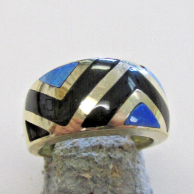 Anillo Asch Grossbardt Incrustación Ópalo y Ónix Negro Oro 14k Talla 6.5 HACER OFERTA Foto 1 de 4