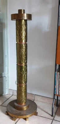 grand porte cierge pascal fin XIXème..laiton.cuivren..sculpté.. - Photo 1/4