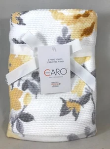 Caro Home SPRING FLOWERS Yellow & Gray on White BATHROOM HAND TOWELS New! - Picture 1 of 3