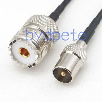 TV male plug to UHF female jack SO239 RF Antenna Coaxial RG174 Cable 12in 30cm - Image 1 of 4