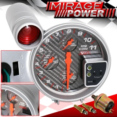 Universal 5" 4 In 1 RPM Tacho Meter Gauge Water / Oil Temperature Pressure CF Foto 1 de 4