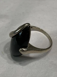 Vintage 90er Sterlingsilber Ring schwarzer Onyx Marquis-Schliff 1 Zoll L oval Bundarbeit hinten Größe 8 - Bild 1 von 8
