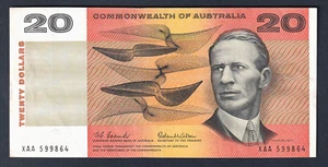 Australia R-401 F. (1966) Coombs/Wilson - 20 Dollars. 1st Prefix XAA.. gVF - Picture 1 of 2