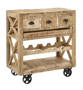 Barwagen Servierwagen Rollwagen Mangoholz rollbar - Bild 1 von 5