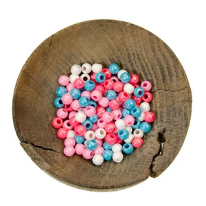 Loose Pearlescent Plastic Pony Round Beads Pink Blue White Mix (5mm-6mm, 125pcs) - Picture 1 of 4