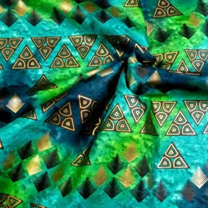 Urban Ethnic Batik, Glowing Tribal, Metallic Gold, Black, Green Blue BTHY or BTY - Picture 1 of 4