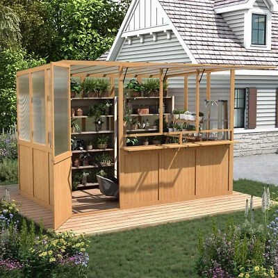 6x10 FT Wood Greenhouse for Outdoors, Heavy Duty Lean-to Walk-in Greenhouse - Image 1 of 4