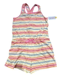 Girls' Rainbow Striped Cross Back Knit Romper - Cat & Jack Cream XXL (16/18) - Picture 1 of 2