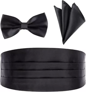 Set cravatta uomo Cummerbund fiocco regolabile tinta unita smoking e nero - Foto 1 di 7