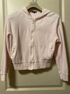 Burberry Womens Hoodie Large baby pink terry cotton zip top and shorts M set vtg - Picture 1 of 11