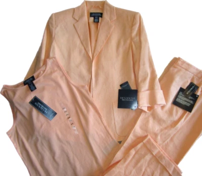 Jones New York Women jacket Suit P/S PS + Pant 4P Size Orange Apricot Linen  New - Image 1 of 4