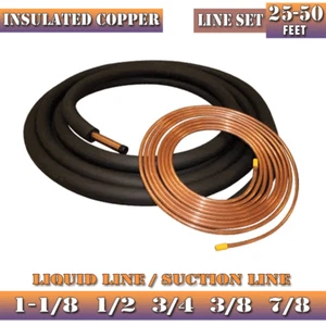 25-50 Ft 3/8" Insulated Copper HVAC Line Set Refrigerant For AC Split Systems - Picture 1 of 11