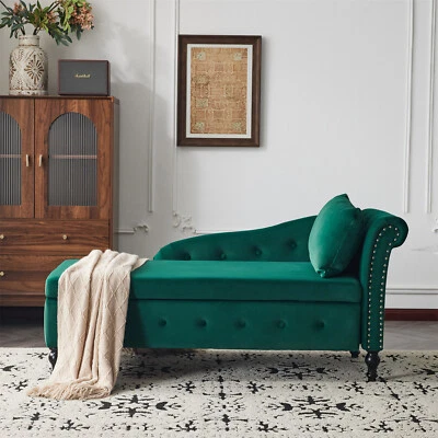Upholstered Chaise Longue Indoor Lounge Sofa with Right Armrest & Storage Green - Image 1 of 4