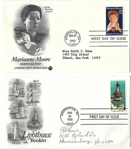 2 '90 FDCs Marianne Moore Poet & Lighthouse American shoals SC#2449 2473 - Picture 1 of 1